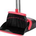 Broom and Dustpan Set, Broom Dustpan Combo Set for Home Commercial Cleaning Supplies Angle Broom with Long Handle Perfect for Courtyard Garage Street(Black and Red) (Black-Red, Big)