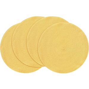 Floroom 15 Inch Round Braided Placemats Set of 4, Washable Heat Resistant Cotton Polyester Circle Place Mats for Kitchen Dining Table - Yellow