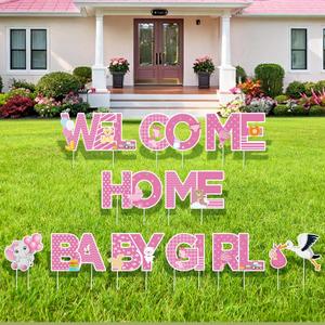 Welcome Home Baby Girl Decorations - Pink Welcome Baby Yard Sign with Stakes 10 Inch Tall Its A Girl Lawn Sign for Gender Reveal Newborn Announcement Outdoor Lawn Garden Yard Decor