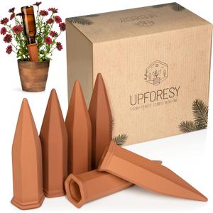 6 Pack Terracotta Watering Spikes for Indoor and Outdoor Plants - Simple and Easy Setup - Keep Plants Happy and Watered While You are Away