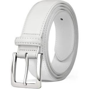 Men's Genuine Leather Dress Belt, 1 3/8" Classic Mens Jeans Pants Belt for Work Business Casual Golf (White)