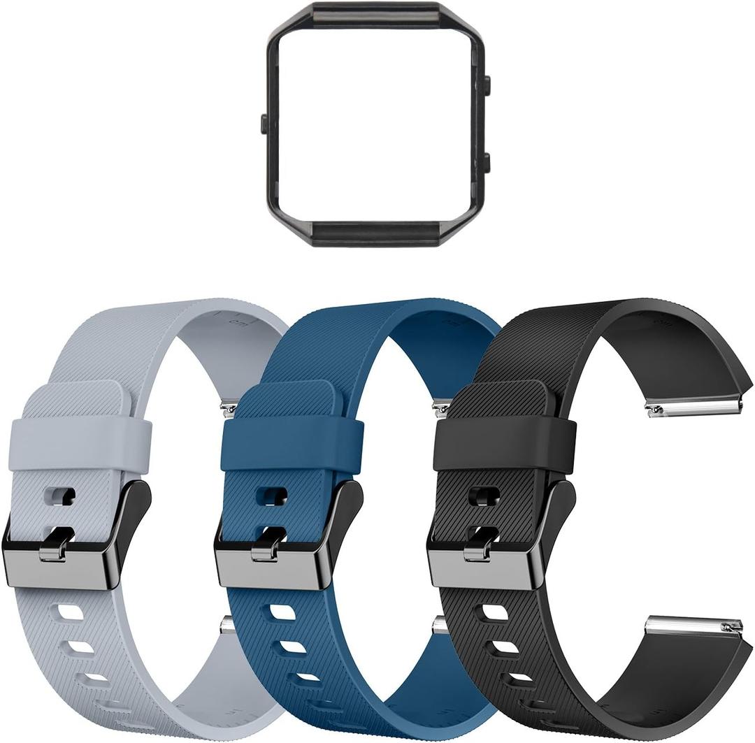 LEEFOX Compatible Blaze Bands with Frame, Sport Silicone Replacement Strap for Blaze Smart Fitness Watch Accessory Wristbands Small, Classic Gray Navy Black Bracelet w/Black Frame