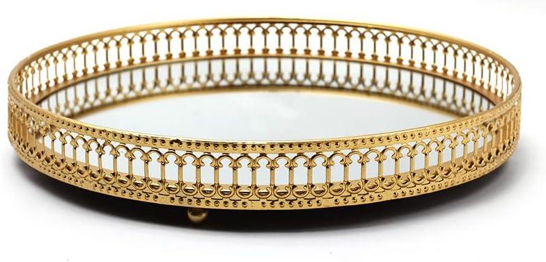 Mirror Vanity Tray, 9.8" Jewelry Trinket Tray, Gold Decorative Tray for Dresser Bathroom Tray Storage Perfume Organizer for Bedroom