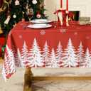 Softalker Christmas Tablecloth Rectangle 60x120 Inch, Winter Xmas Trees Red Table Cloth, Stain Resistant Farmhouse Fabric Table Cover for Holiday, Dinner, Party