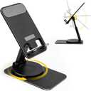 SenseAGE Rotatable Cell Phone Stand, Adjustable Folding Cell Phone Stand for Desk, Home Office Mobile Stand, Desktop Phone Holder, Compatible with iPhone&Smart Phones Accessories (Black)