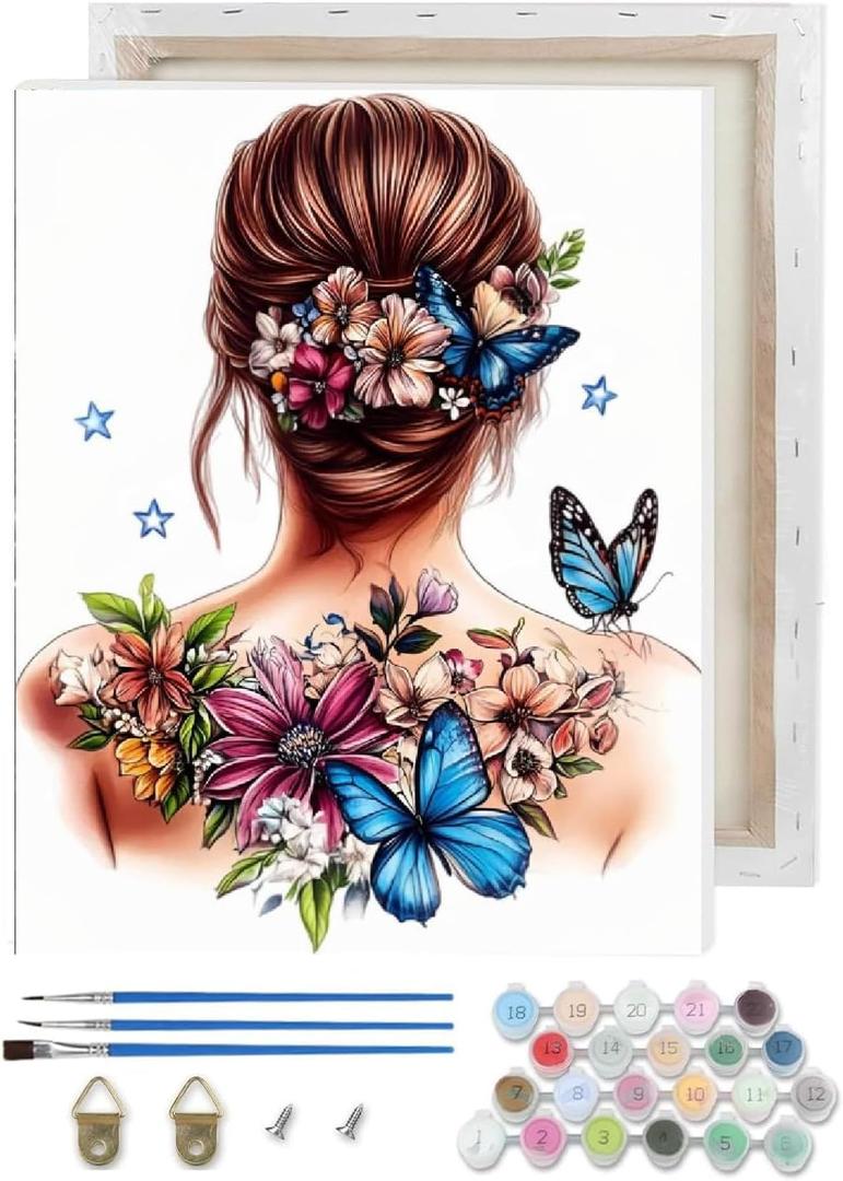TCDZMYGS Paint by Numbers Kit for Adults Beginner,Butterfly Woman Paint by Number Kits with Frame,DIY Acrylic Oil Painting by Numbers for Home Wall Decor 9.5 x 11.8 inch