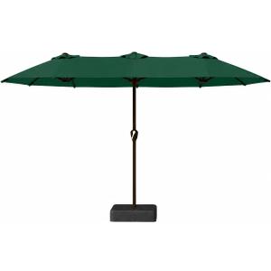 Kingdura 15ft Large Patio Umbrella with Base Included, Double-Sided Rectangle Outdoor Table Umbrella with 12 Reinforced Ribs, Crank Lift for Market Pool Deck Backyard, Dark green