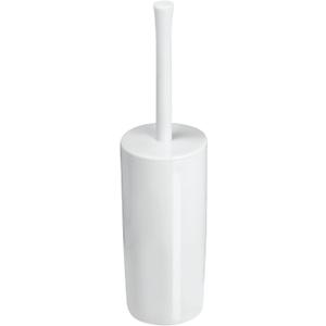 mDesign Slim Plastic Toilet Bowl Brush and Holder Set, Modern Compact Storage Organizer Cleaner Scrubber for Toilet - Heavy Duty Cleaning Plunger for Bathroom, Aura Collection - White