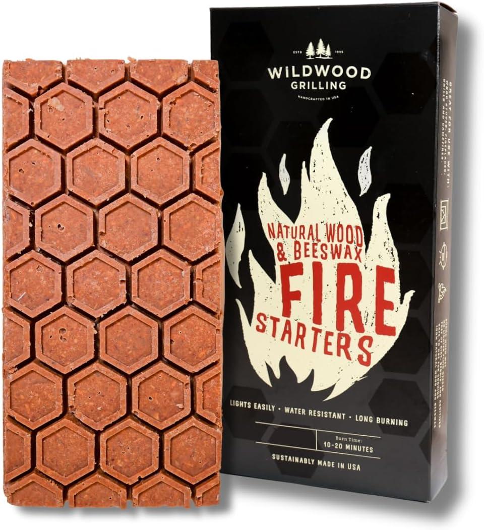 Wildwood Grilling Fire Starters - Sustainably Made in The USA with Natural Wood and Beeswax