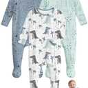 Unnivoll Baby Pajamas 100% Cotton Baby Sleepers for 3-6 Months 3Pcs Footie Pajamas Baby Boys Girls Clothes, Soft Infant Footed PJs with Mitten Cuffs, Two Way Zipper, Long Sleeve