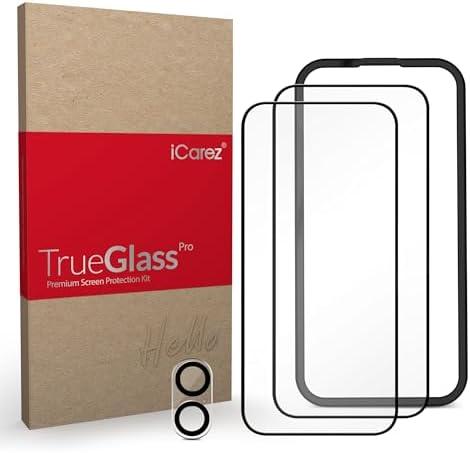 iCarez Tempered Glass Screen Protector for iPhone 16 Plus 6.7 inches 2024 [2-Pack] Case Friendly Full Coverage Tray installation Black Frame, Set of 2