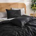 100% Cotton Comforter Set Queen Size Black, Linen-Like Texture, Super Soft & Breathable Lightweight Bedding Set, 3-Piece Durable Percale Comforter for All Seasons
