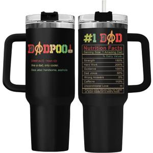 Christmas Gifts for Him Grandpa Father Dad Husband Men Boys, DadPool 40oz Tumbler with Lid, Funny Movie Character Travel Cup, Antihero Mug with Funny Definition, Birthday Gifts for Movie Lover (Black)