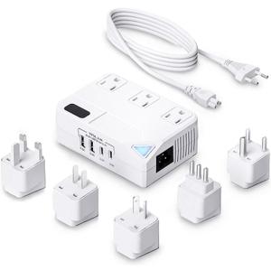 Universal 100V-220V Travel Converter250W Voltage Converter with 2 USB and 2 USB-C Charging Ports and 3 AC Plugs for curlers, straighteners, Included Plugs are Type A, C, D, G, I, L