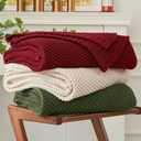 Chunky Cable Knit Throw Blanket Lightweight Wine red 100% Organic Cotton Blanket for Sofa Couch Bed Baby Nursery, Rustic Shabby Chic Modern Farmhouse, 60 x 80 Give Laundering Bag