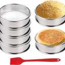 HLMOptimo English Muffin Rings, Stainless Steel Crumpet Rings, 4 inch 6 Pcs Nonstick Metal Round Ring Molds with Silicone Oil Brush