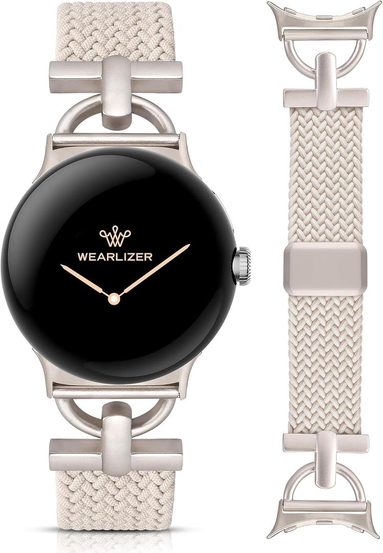 Wearlizer Braided Magnetic Band Compatible with Google Pixel Watch 4/3 41mm/Pixel Watch 2/1 Designer D-Shape Stretchy Elastic Nylon Breathable Sport Strap for Women Men
