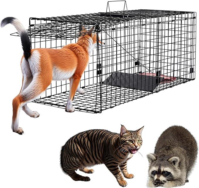Humane Large Animal Trap Black 42 x 15.7 x 17.7 inch | Easy to Set & Release Animal Trap Cage, Collapsible Live Traps for Dogs, Raccoons, Foxes, Coyotes