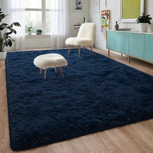 DweIke 8x10 Large Area Rugs for Living Room Bedroom, Soft Fluffy Shaggy Bedside Rug, Indoor Floor Carpet for Kids Girls and Boys, Dorms, Nursery, Home Decor Aesthetic, Navy Blue