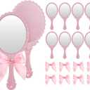 Wesiti 8 Pcs Vintage Handheld Mirrors Embossed Flower Princess Mirror with Bow Makeup Cosmetic Glass with Handle for Wedding Party Favors(Pink)