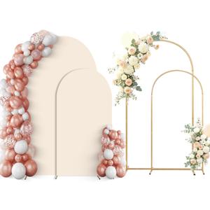Arch Backdrop Stand Set of 2 With Beige Cover, (7.2FT+6FT) Gold Wedding Arch Stand Balloon Arched Frame for Birthday Party Baby Shower Graduation