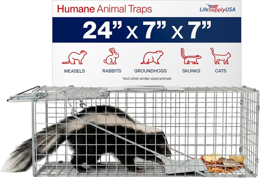24" Humane Cat Trap for Stray Cats, Live Animal Cage for Feral Kittens, Possum, Raccoon, Rabbit, Armadillo Trap Catch and Release by LifeSupplyUSA