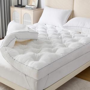 SHOUREN 5 Inch Memory Foam Mattress Topper Full for Back Pain Relief, Extra Thick Gel Memory Foam Bed Topper, Soft Fluffy Supportive Pressure Relief Mattress Pad, 54"x75" (White)