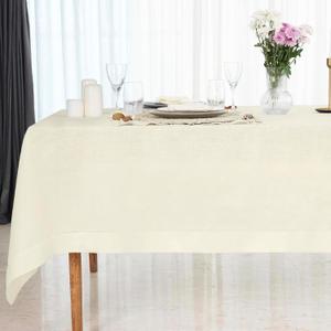 D'Moksha Homes Ivory Linen Tablecloth 60 x 108 Inch - 100% Pure Linen Ivory Table Cloth for Rectangle Tables - Classic Hemstitch, Machine Washable Tablecloth for Mothers Day, Spring