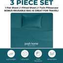 Posh Home Jersey Knit Sheets - 3-Piece Set - Breathable & Soft Cotton Jersey - Includes Flat Fitted Sheet & 1 Pillowcase - Twin, Teal