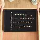 Velvet Jewelry Tray for Drawers Black Jewelrys Display Tray Stackable Jewelry Organizer Trays for Necklace Bracelet Ring Watch (1, Black)