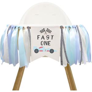 Race Car Birthday High Chair Banner - Fast One Birthday Highchair Banner,Racing Car Fast One Decorations(fast one)