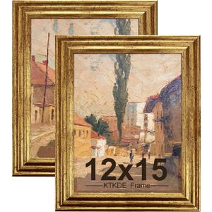 KTKDE 12x15 Picture Frame Set of 2, Ornate Vintage Gold Poster Frames with Real Glass 15x12 Ornate Finish Photo Frame for Antique Gold frame Wall Decor Display Retro Home Decor best gift