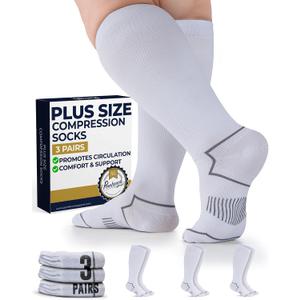 Pembrook Plus Size Compression Socks for Women Wide Calf - 3 Pairs, 20-30mmHg Extra Wide Calf Compression Socks, Up to 4XL