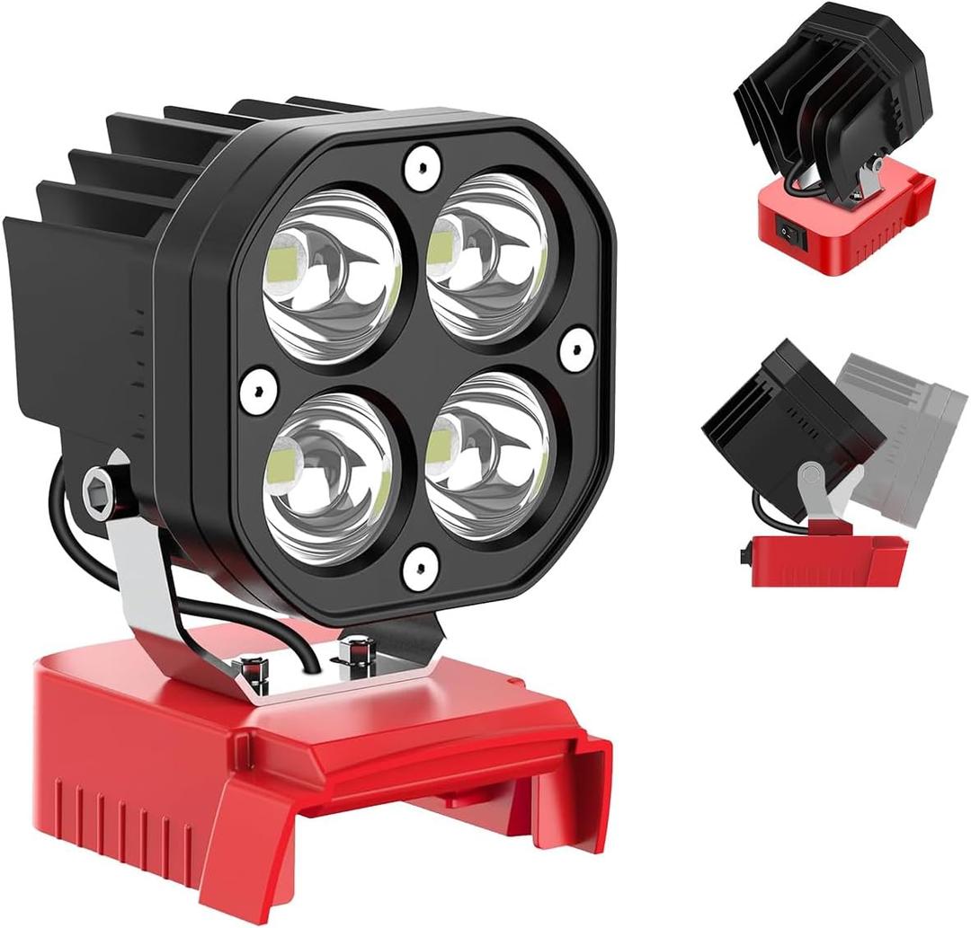 6000LM LED Work Light for Milwaukee 18V M18 Battery, 40W Cordless Spotlight with Low Voltage Protection, IP67 Waterproof Portable Job Site Light for Off-Road, Truck, Boat, Garage