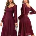Bbonlinedress Formal Wedding Guest Dress Square Neck Lace Cocktail Dress Bridesmaid Long Sleeve A-Line Midi Tea Prom Gown (XL)