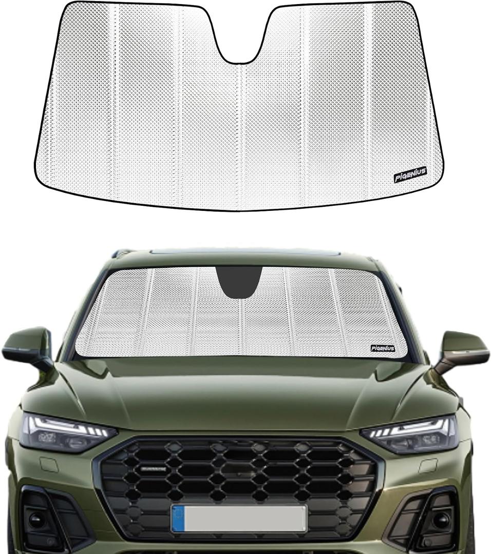 Pigenius Windshield Sun Shade for Audi Q5/SQ5 2018-2025, Q5/SQ5 Sportback 2021-2025, Q5 PHEV Premium 2022. Reflective Aluminum Film Front Window Sunshade - BLAZBLOCK
