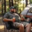 Overmont Oversized XL Camping Chair for Adults - 400lbs Support Heavy-Duty Padded Folding Chair with Side Pocket Cup Holder Cooling Bag for Outdoor Sports Garden Beach Fishing Lawn Black 2pcs