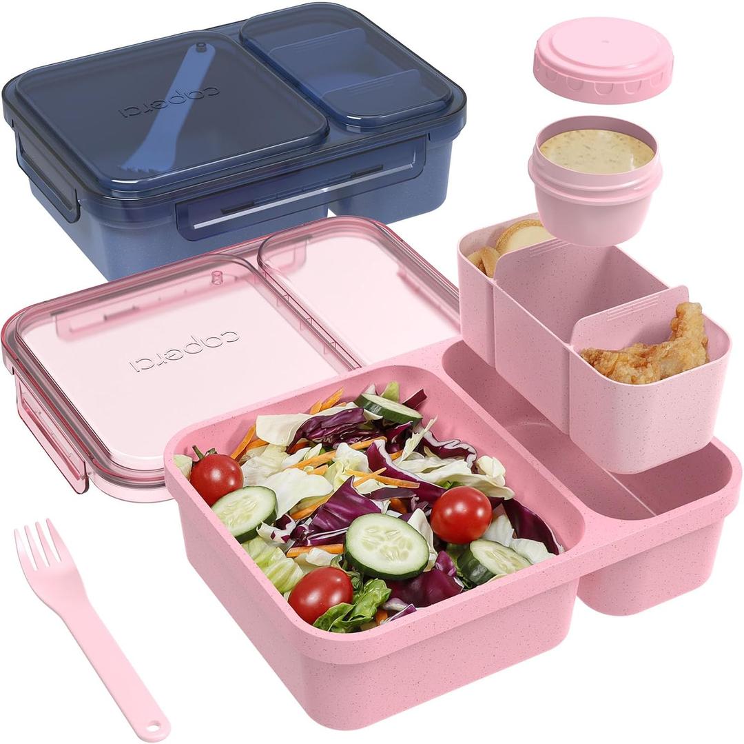 Caperci Extra-Large 62oz Bento Lunch Box for Adults Salad, (Navy & Pink)