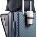 Carry On Luggage with Front Compartment and Cup Holder, KVF Expandable PC Hard Shell Suitcase with Front Pocket (FX-Plus, Midnight Blue, 2-Piece (20/Tote))