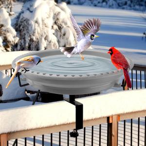 Daoeny Heated Bird Bath for Deck Railing, Upgraded 100W Heated Bird Baths for Outdoors Thermostat Control, Heated Bird Bath for Outside Winter Garden Yard Patio Decor (Grey)