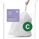 simplehuman Code C Custom Fit Drawstring Trash Bags in Dispenser Packs, 20 Count, 10-12 Liter / 2.6-3.2 Gallon, White