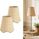 2 Pcs Small Scalloped Lampshade, 4" Top X 6.3" Bottom X 6.7" High X 6.5" Slant Clip-On Chandelier Lamps Shade, Boho Wicker Lampshade for Chandelier or Accent Lamp, Brown