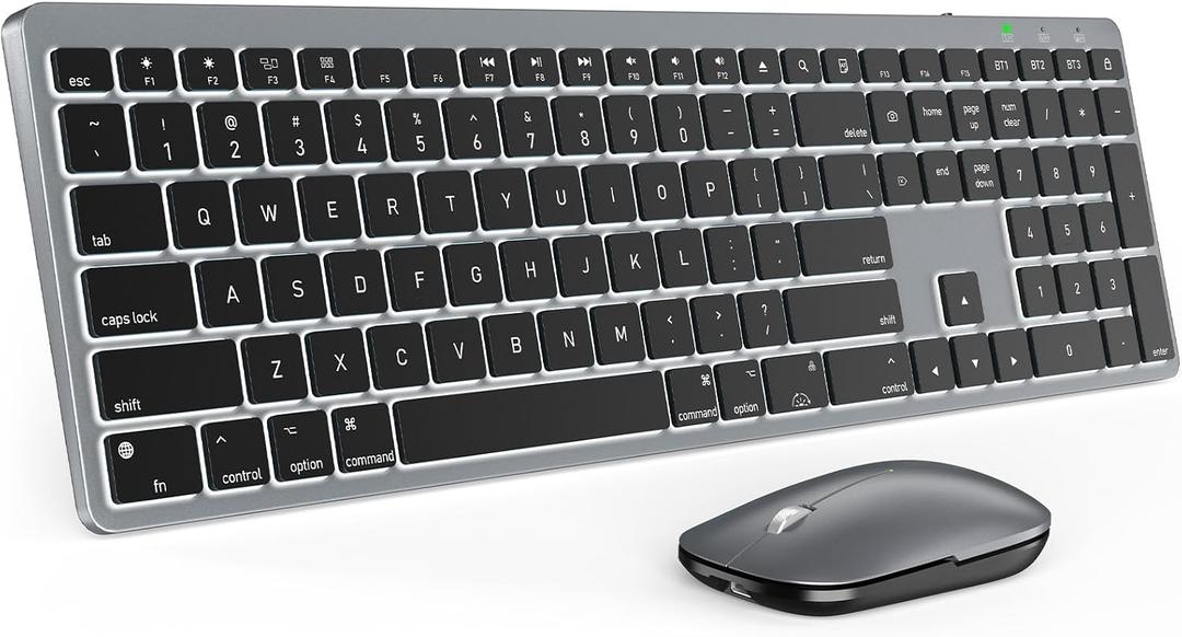 SABLUTE Bluetooth Keyboard and Mouse for Mac — 7-Color Backlit, Multi-Device, Rechargeable, Full-Size Wireless Keyboard Mouse Combo with Quiet Scissor-Switch Keys & Tilt Legs for Mac (Space Gray)