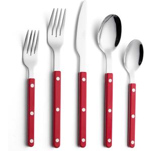 ANNOVA Silverware Set, Retro/Rivet Colorful Stainless Steel Tableware Kitchen Flatware Set Utensils, Includes Dinner Knives, Forks, Spoons, Salad Forks & Dessert Spoons (Red, 10 Pieces)