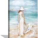 Hardy Gallery Abstract Beach Artwork Ocean Picture: Modern Women with Umbrella Sea Print Coastal Wall Art on Canvas for Bedroom (24 x 18 x1 Panel)