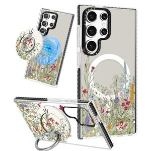 Lotadilo Cute Case for Samsung Galaxy S25 Ultra for Women Girls - Funny Wild Floral Design Compatible with Magsafe Magnetic Ring Holder Kickstand Fashion TPU Phone Covers
