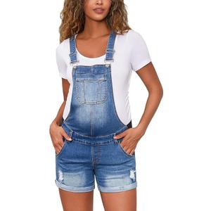 Bhome Maternity Overall Shorts Summer Maternity Denim Short Jeans Bib Overall Adjustable Buckle Straps (Small, Blue)