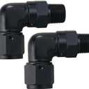 6AN Female to 3/8-18 NPT Pipe Swivel 90 Degree Adapter Fitting Black Aluminum, Pack of 2