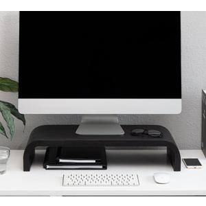 Anji Mountain Wood Monitor Stand Riser Desk Desktop Organizer Table for Home, Office Workspace, Laptop Riser, Ergonomic Design Stand for Gaming Setup, Black (Basic Stand)