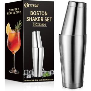 Boston Shaker Set, 18oz & 28oz 2-Piece Tins, Professional 304 Stainless Steel Cocktail Shaker with Leak-Proof Weighted Base for Bartending, Home & Bar Use (Silver)